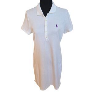 Ralph Lauren Womens Short Sleeve Pony Logo Mini Polo Dress White Medium
